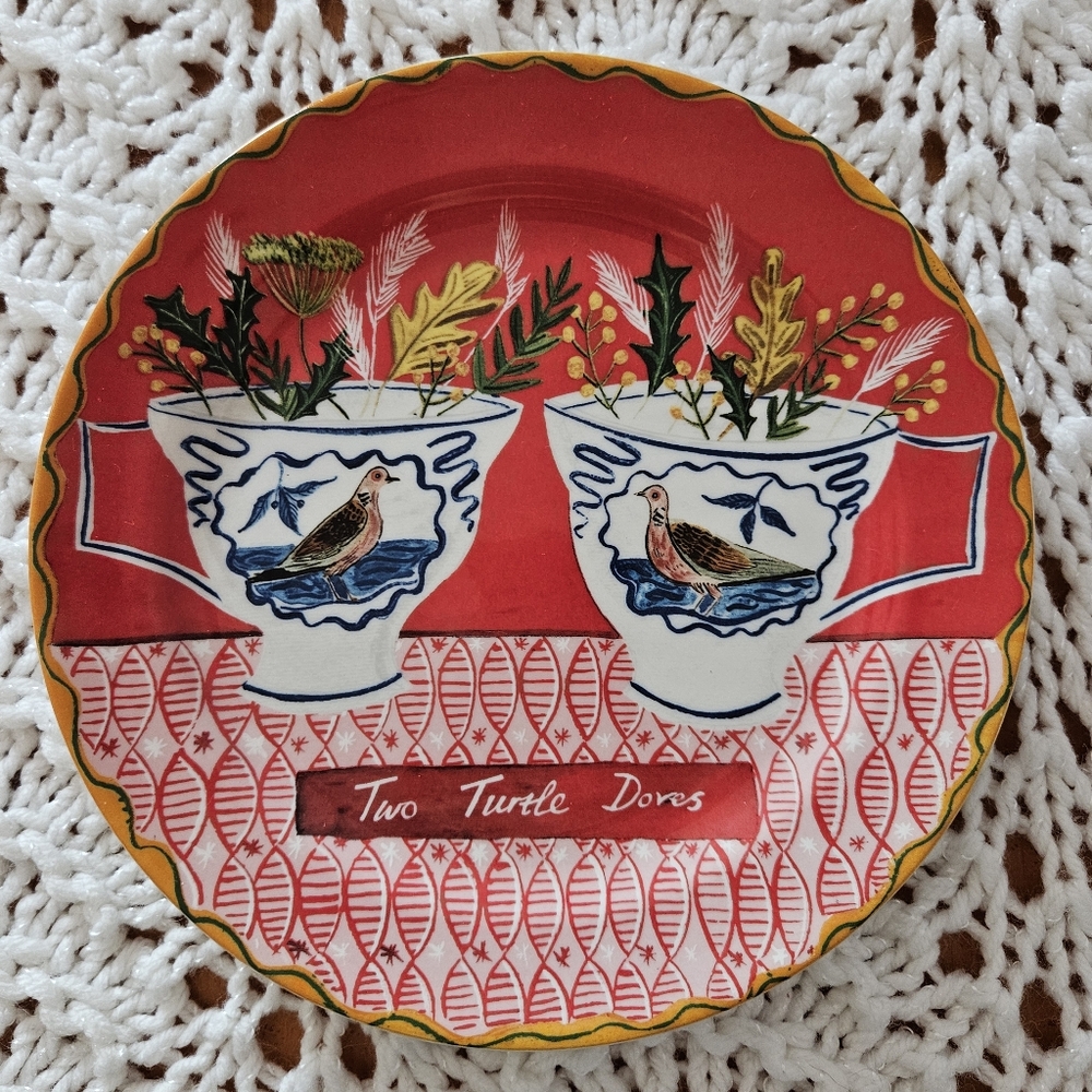 Anthropologie Emily Maude 12 Days of Christmas Two Turtle Doves Dessert Plate